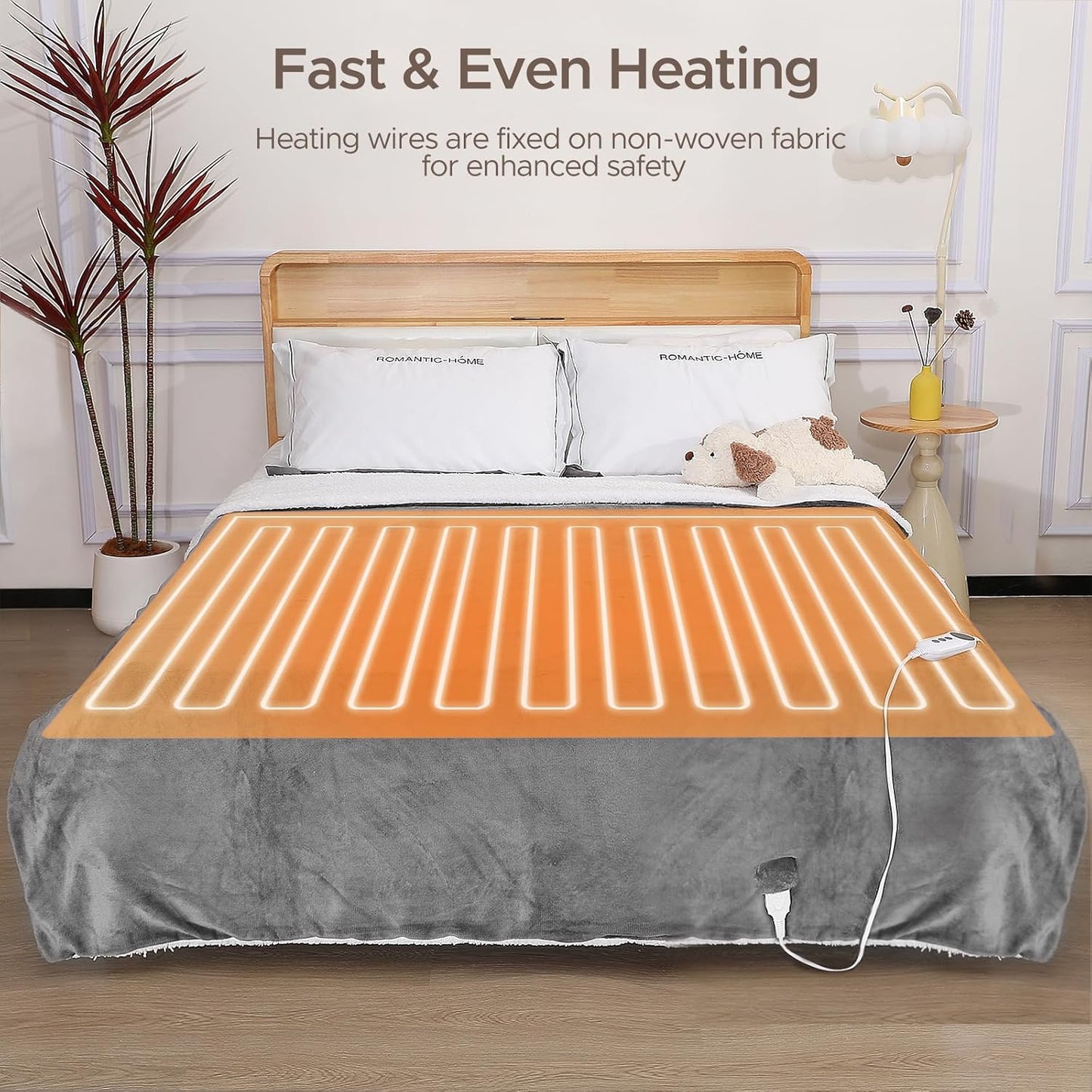 Electric Heated Blanket Twin 62''X84'', Soft & Cozy Fast Heating Blanket with 9 Heat Settings & 2-10 Hours Auto Off, ETL Certified & Overheat Protection,Gift for Grandma, Light Gray
