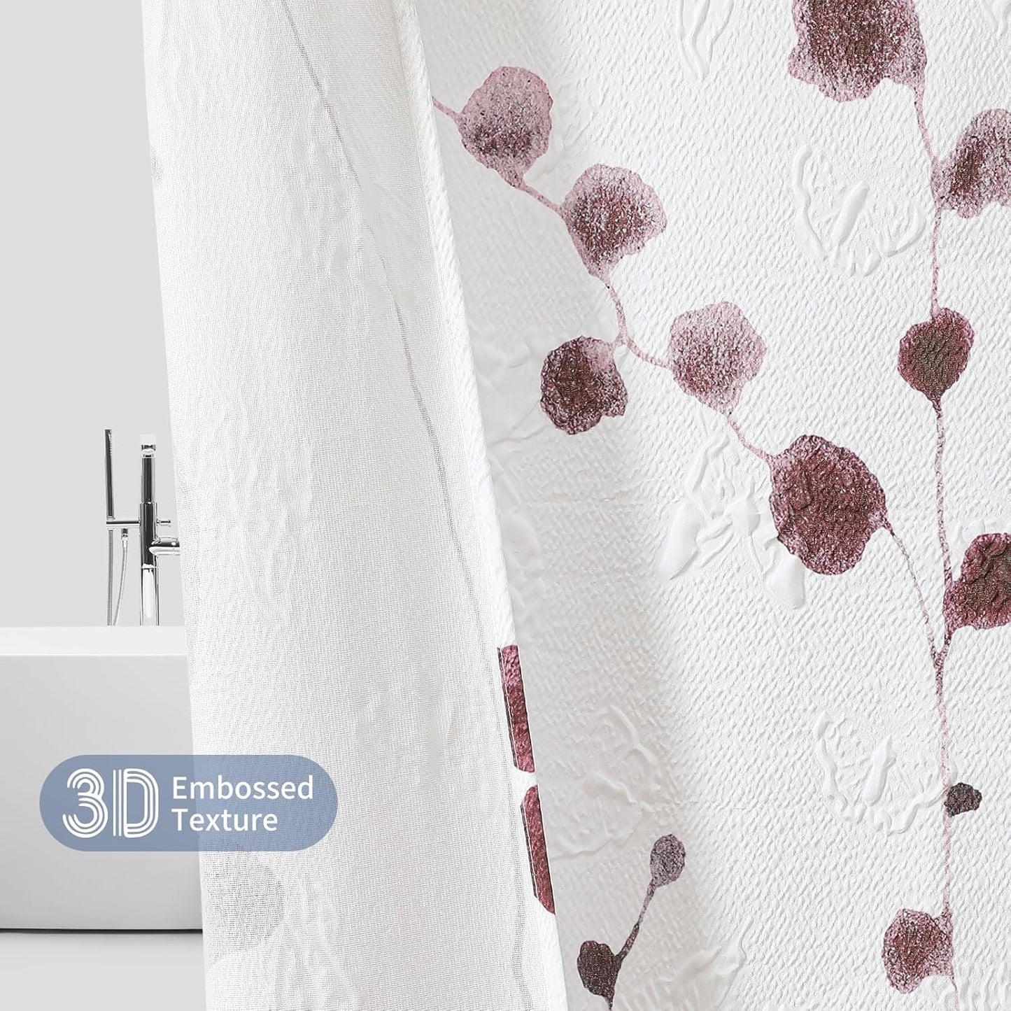QIYI Watercolor Wildflowers Shower Curtain, Minimalist Floral Cloth Bath Curtain, 3D Embossed Butterflies Botanical Plants Flower Bathroom Decor, Waterproof Fabric Shower Curtain Set with Hooks, 72x72