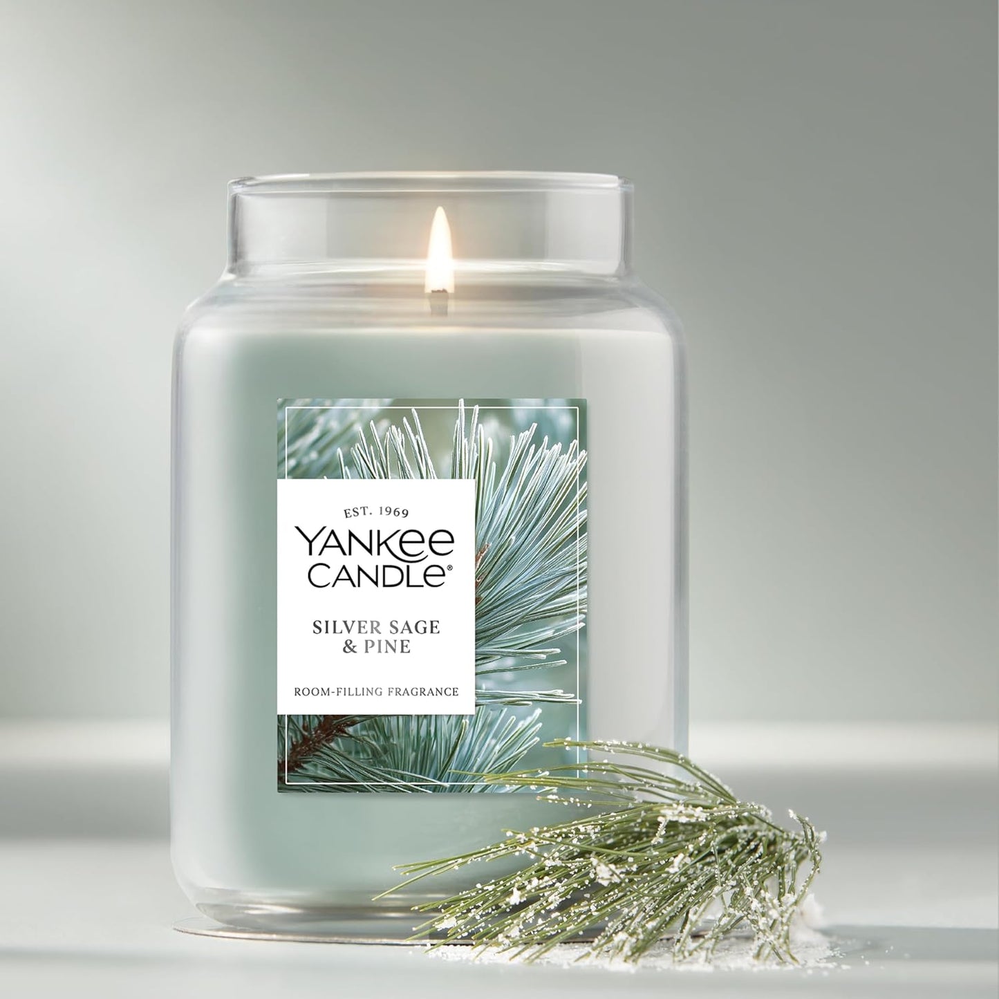 Yankee Candle, Silver Sage & Pine Fall Scented Candle, 22oz Large Jar with up to 150 Hour Burn Time