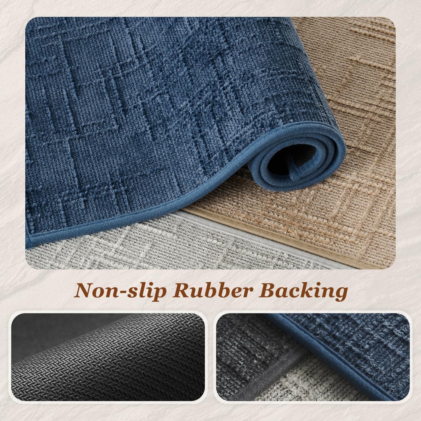 AMOAMI Bath Mat Non Slip Super Absorbent Quick Dry Bath Mats for Bathroom Floor Rubber Backing Washable Bathroom Rugs Modern Woven Jacquard Mat, Beside Tub Bath Rugs, 2' x 6', Blue