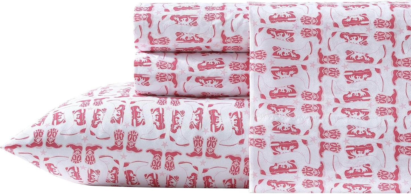 Wrangler - Full Bed Sheets, Ultra-Soft & Lightweight Bedding with Matching Pillowcases, Lightweight Bed Set for All Season Comfort, Oeko-Tex Certified (Knockin Boots Pink)