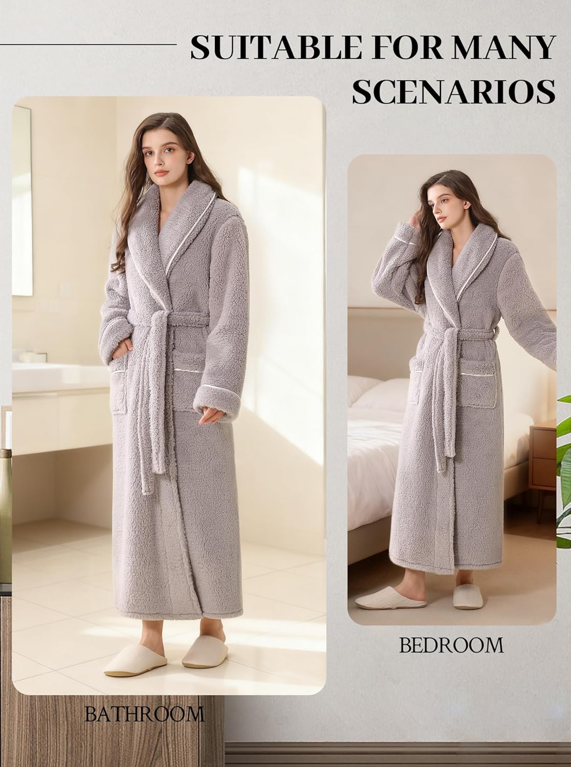 Hellomamma Long Bath Robe for Womens Plush Soft Fleece Bathrobes Nightgown Ladies Pajamas Sleepwear Housecoat