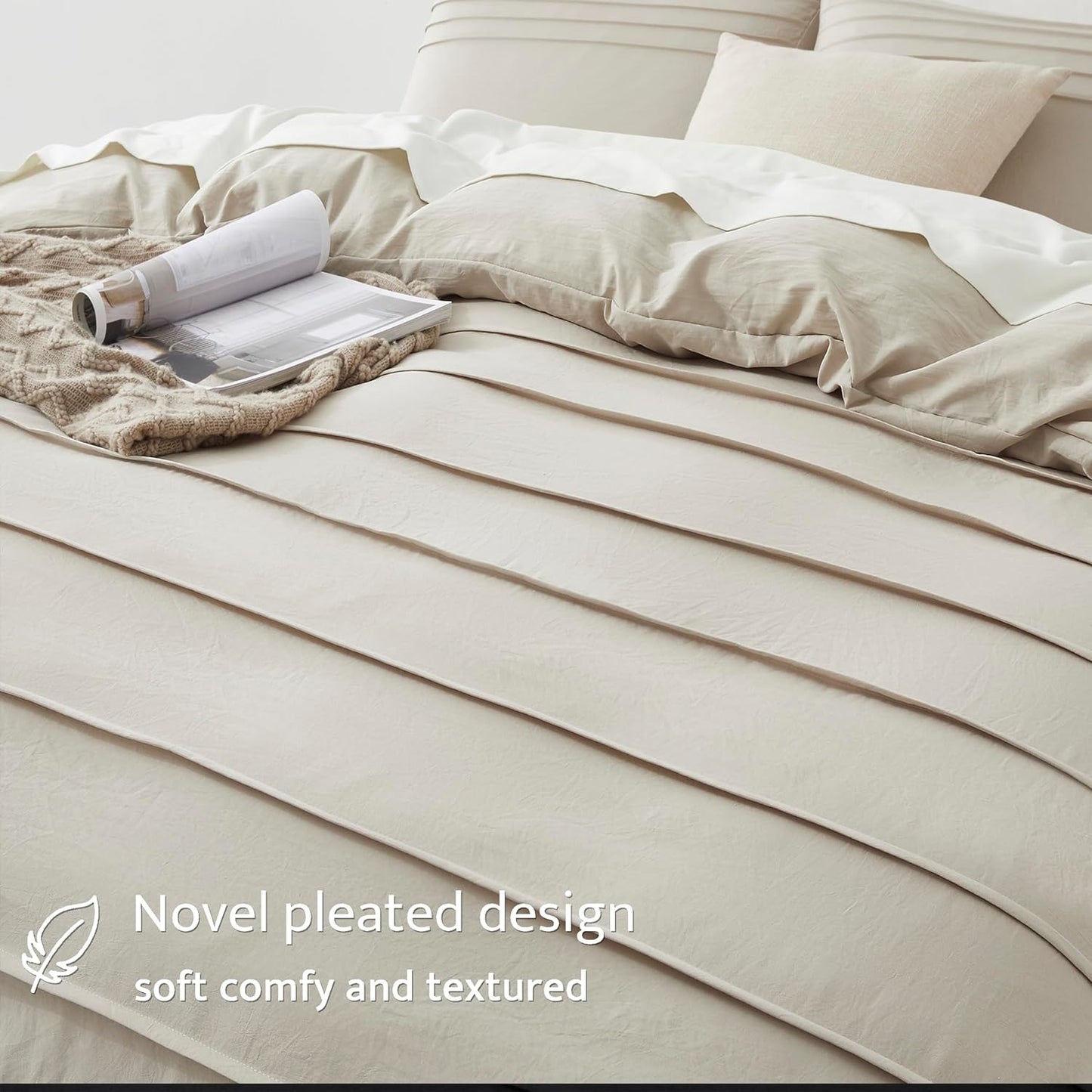 Oli Anderson Linen Grey Duvet Cover King Size - Pleated King Duvet Cover, 3PCS Soft and Breathable Textured Bedding Set with Zipper Closure (Linen, 104"×90")