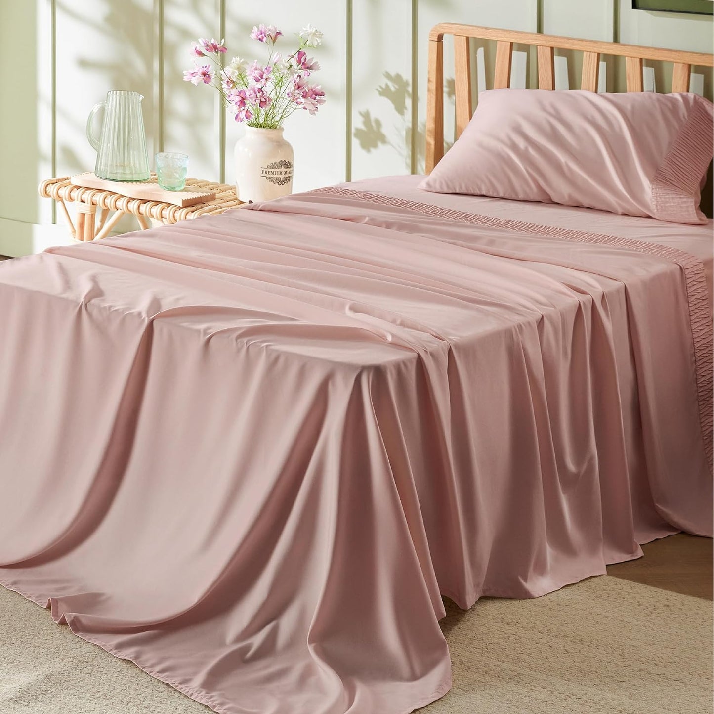Bedsure Twin Sheets Set - 3 Pieces Soft Twin Bed Sheets - Breathable & Cooling - Hotel Luxury - Easy Care Polyester Microfiber Bedding for Women, Men, Dusty Pink