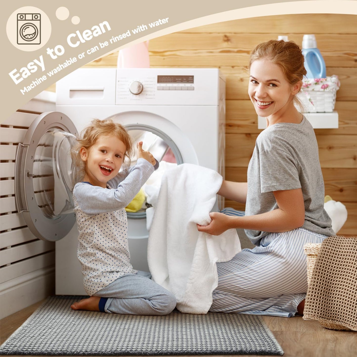 Waffle Runner Rug Bathroom, Long Boho Bathroom Rugs Non Slip Washable Super Absorbent Quick Dry Farmhouse Bath Decor, 60"x24" Grey and White