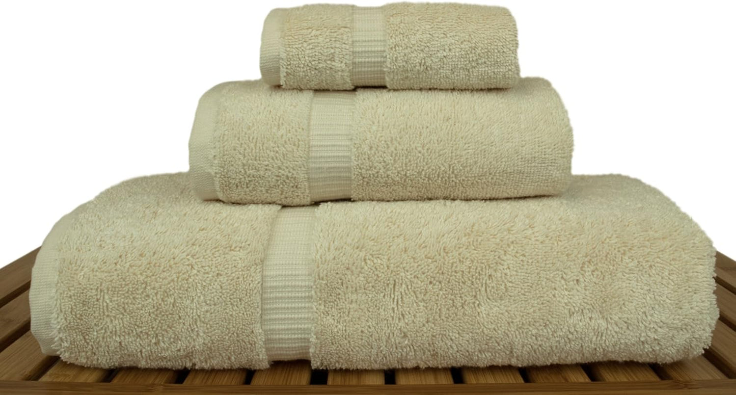 Luxury Hotel & Spa Quality Collection, Quick Dry 100% Turkish Cotton, 750+ GSM, Eco Friendly Towel Set, Bathroom and Kitchen Dobby Border Towels, Bath Towel, Hand Towel, Washcloths (3 Piece, Beige)