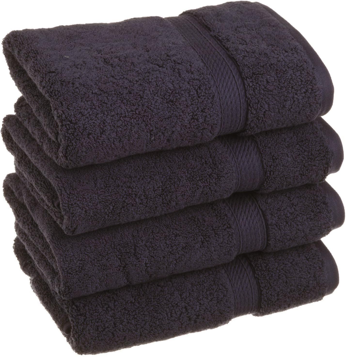 Superior Egyptian Cotton Pile Hand Towel Set of 4, Ultra Soft Luxury Towels, Thick Plush Essentials, Absorbent Heavyweight, Guest Bath, Hotel, Spa, Home Bathroom, Shower Basics, Navy Blue