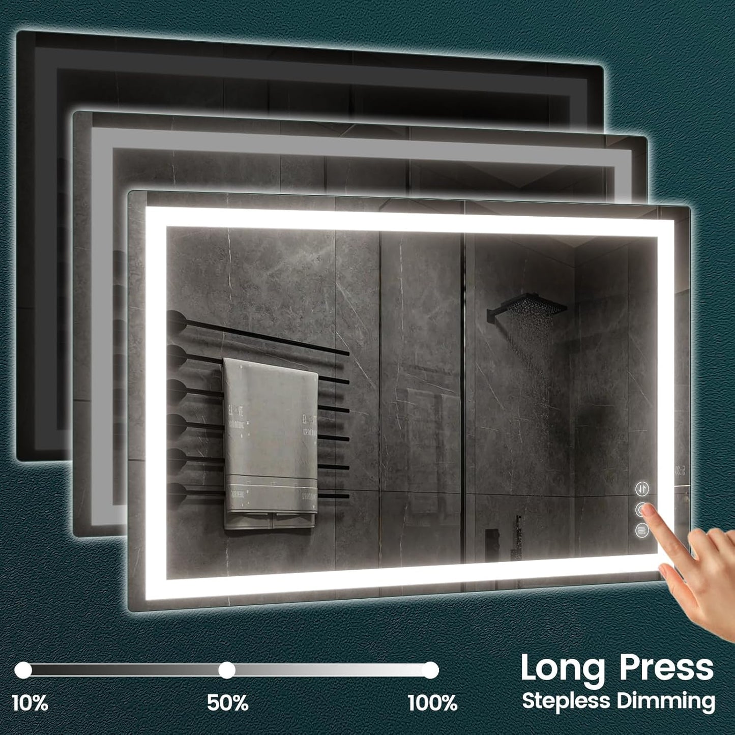 30"x 48" LED Mirror for Bathroom with Frontlit and Backlit, Anti-Fog, 3 Colors Temperature & Dimmable, Wall Mounted Bathroom Mirror