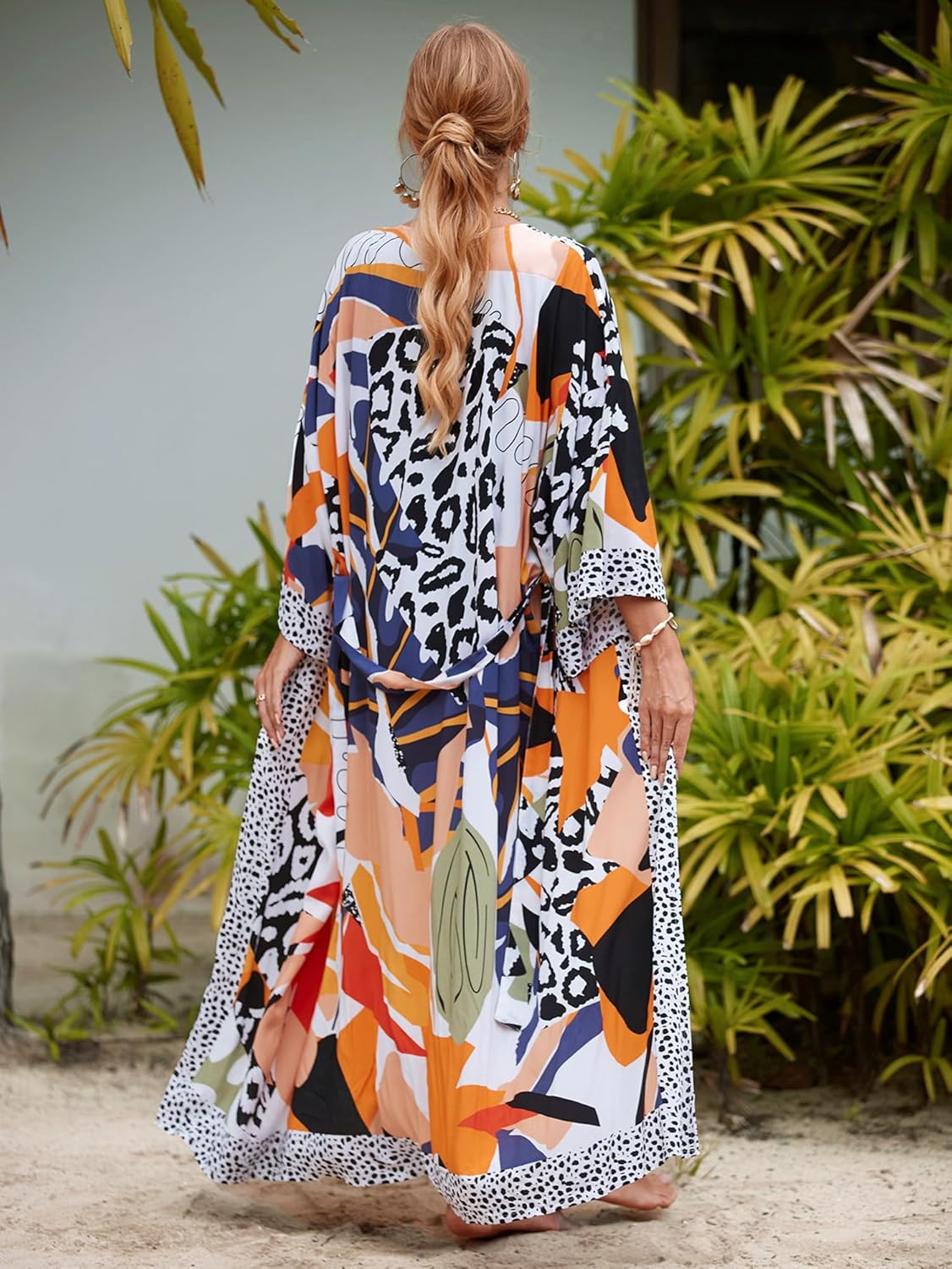 Women Casual Open Front Lightweight Cardigan Long Beach Kimono Cover Up
