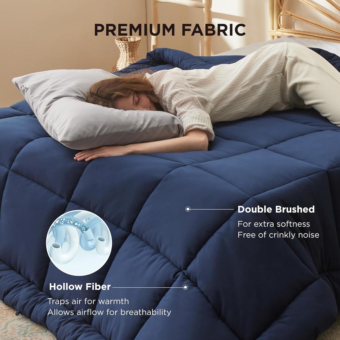 Bedsure Comforter Duvet Insert - Quilted Comforters King Size, All Season Duvet, GentleSoft Down Alternative Bedding, with 8 Tabs, Gifts for Women/Men, Navy Blue, King 90 x 102 Inches