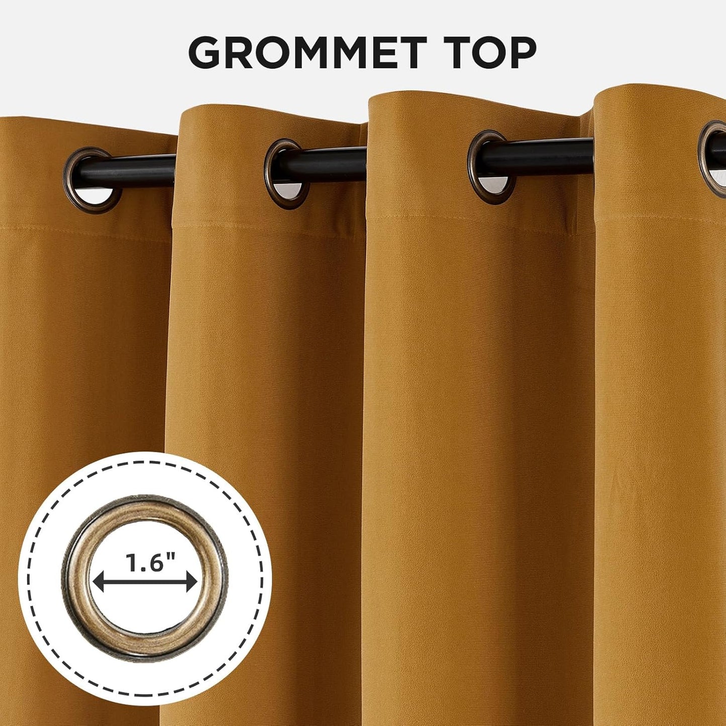 Joydeco Mustard Yellow 100% Blackout Curtains 90 Inch 2 Panels, Luxury Thermal Yellow Velvet Curtains for Bedroom Living Room, Soundproof Blackout Window Drapes, Grommet Top (52W x 90L)