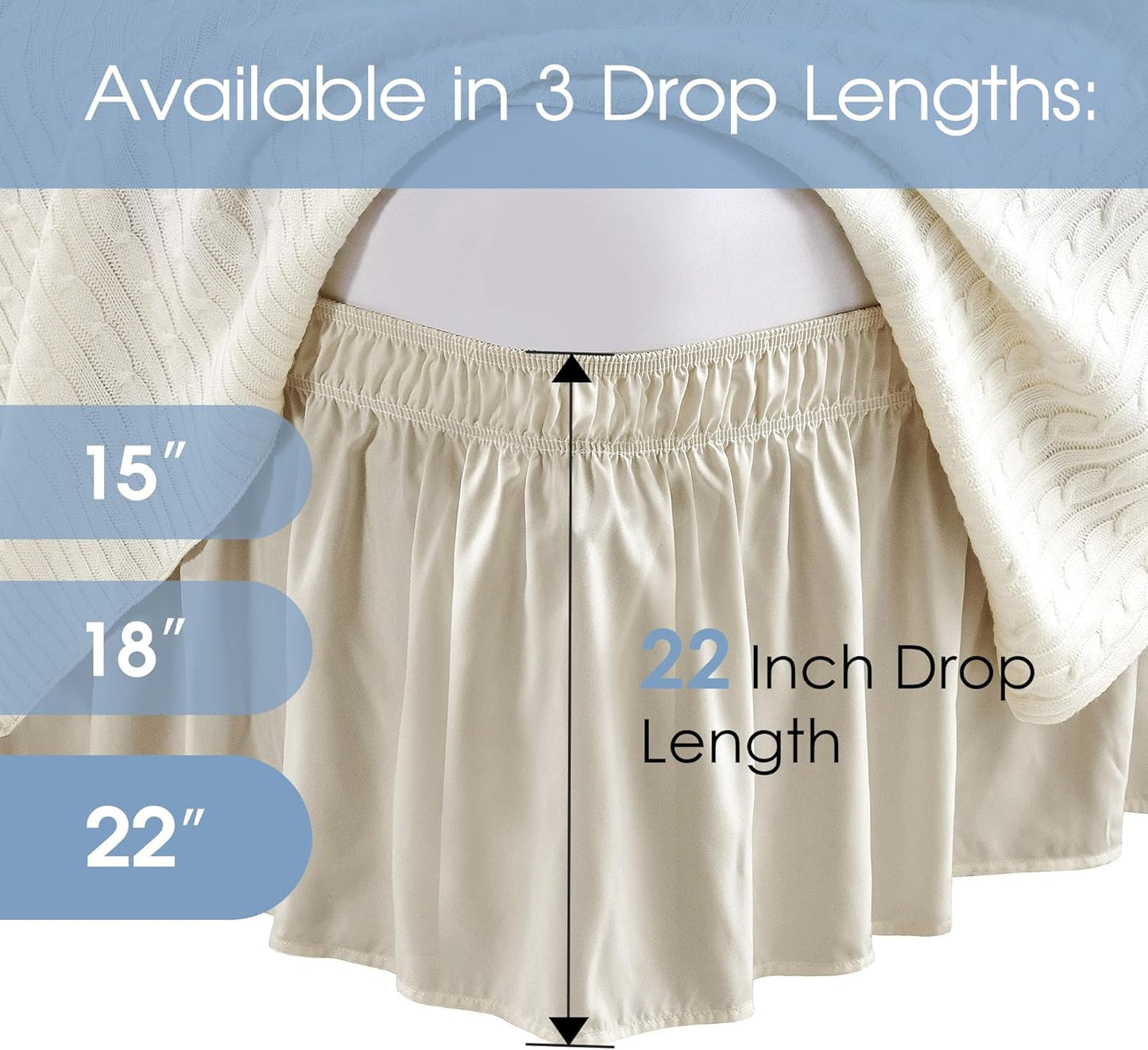 FreshCulture Queen Bed Skirt, Elastic Wrap Around Bed Skirt Queen Size, Bed Skirts for Adjustable Bed, Easy Fit with 22 Inch Drop Length, Hotel Quality Dust Ruffle for Queen Bed (Cream)