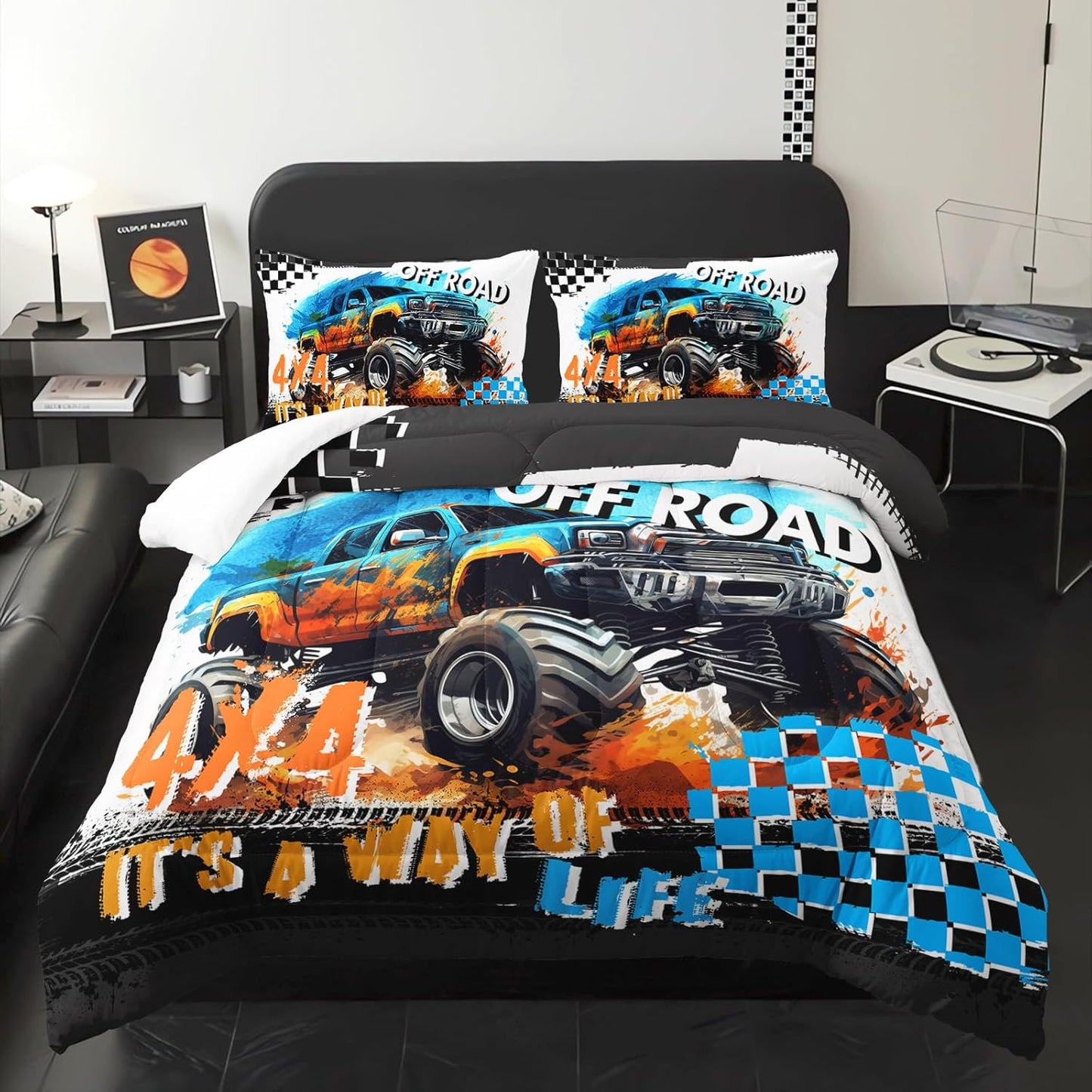 Off Road Truck Comforter Full Size for Boy，Off Road Truck Bedding Full Size，with 1 Comforter with 2 Pillow Case，Off Road Truck Bedroom Decor