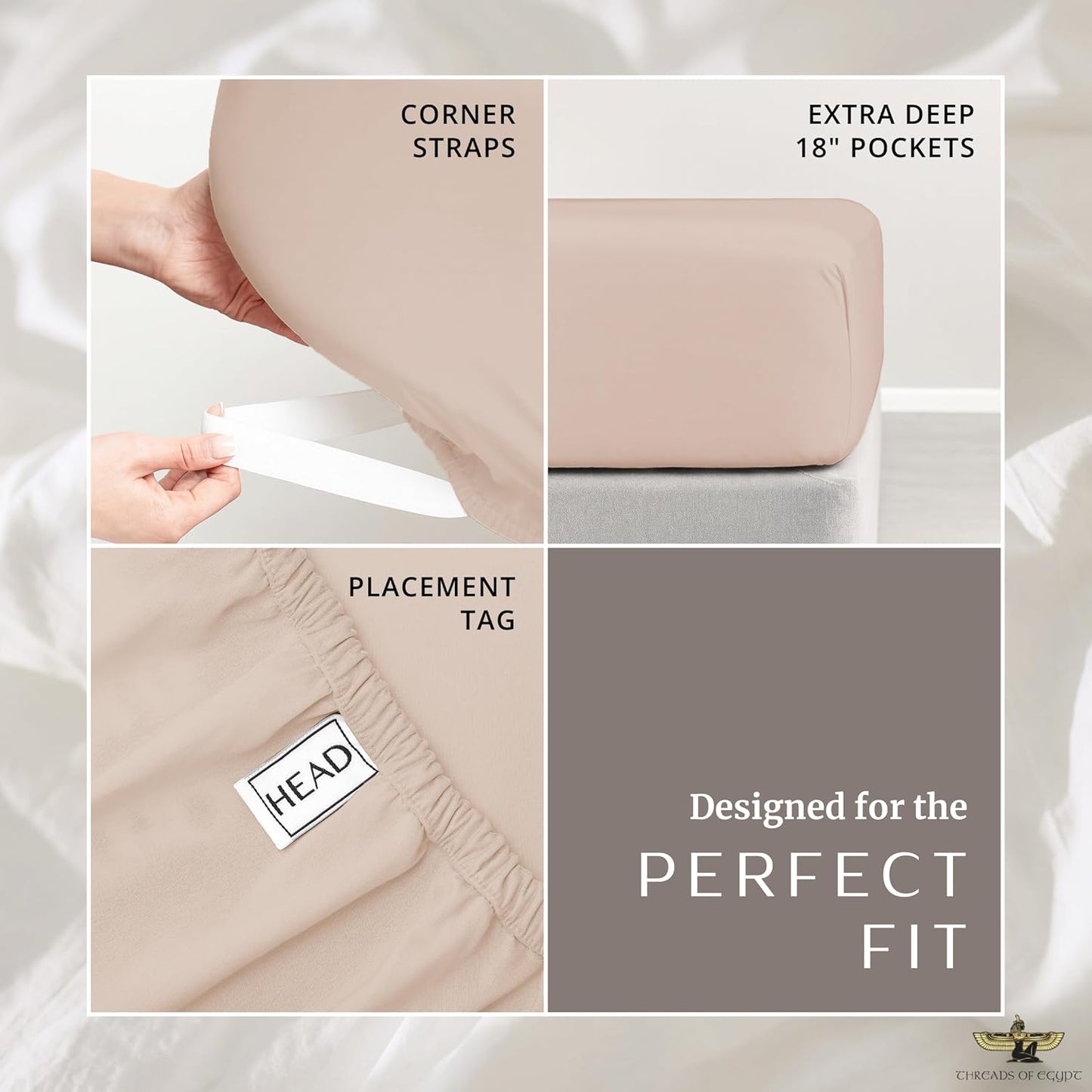 100% Egyptian Cotton Sheets Queen Size | 1200 Thread Count | CEA Gold Seal Certified | Ultra Soft | Cooling for Hot Sleepers | 18" Deep Pocket | Queen Size [Dune]