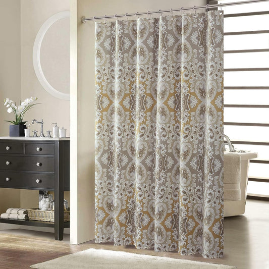 Fabric Shower Curtain, Beige and Grey Printed Boho Paisley Damask Pattern Shower Curtains for Bathroom, Waterproof Bathroom Curtains, 72" W x 72" H