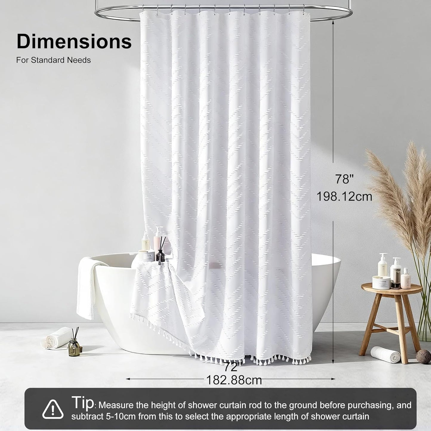 78 Inch Shower Curtain White Shower Curtain Fabric 72x78 Shower Curtains Cloth Textured Tufted Chevron Elegant Shower Curtains Waterproof for Bathroom