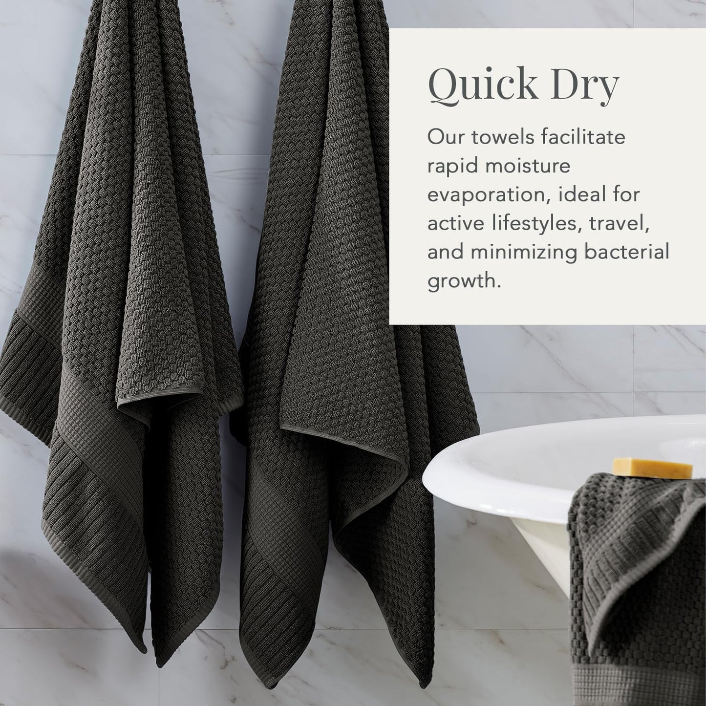 NY Loft 100% Cotton Towel Set 6 Piece | Super Soft & Absorbent Quick-Dry 2 Bath Towels 2 Hand Towels and 2 Washcloths |Textured and Durable Cotton | Trinity Collection (6 Piece Set, Dark Grey)