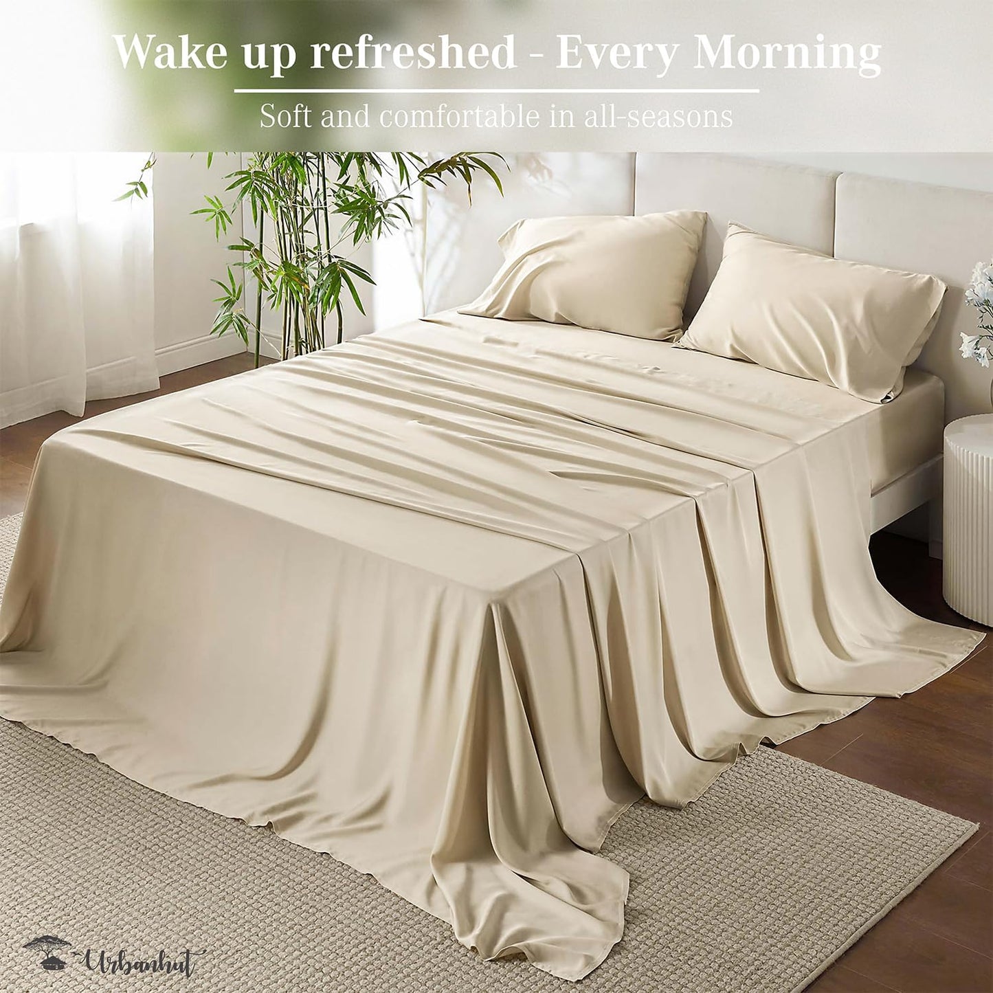 URBANHUT 700 Thread Count Full Sheet Set Egyptian Cotton Sheets, 4Pc Sheet Set Soft Luxury Bed Sheets for Full Size Bed, Sateen Weave Hotel Sheets, 14'' Elasticized Deep Pocket - Ivory
