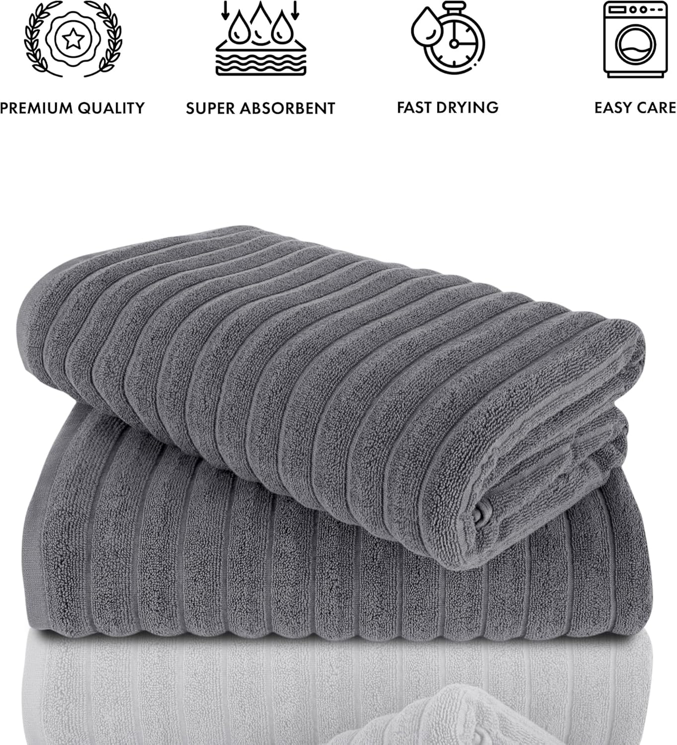 Classic Turkish Towels CTT - Premium 2 Piece Jumbo Bath Sheets, 100% Turkish Cotton, Absorbent & Ultra Comfy Bath Towel Sheets for Hotels & Spa | 40"x65" (Grey)