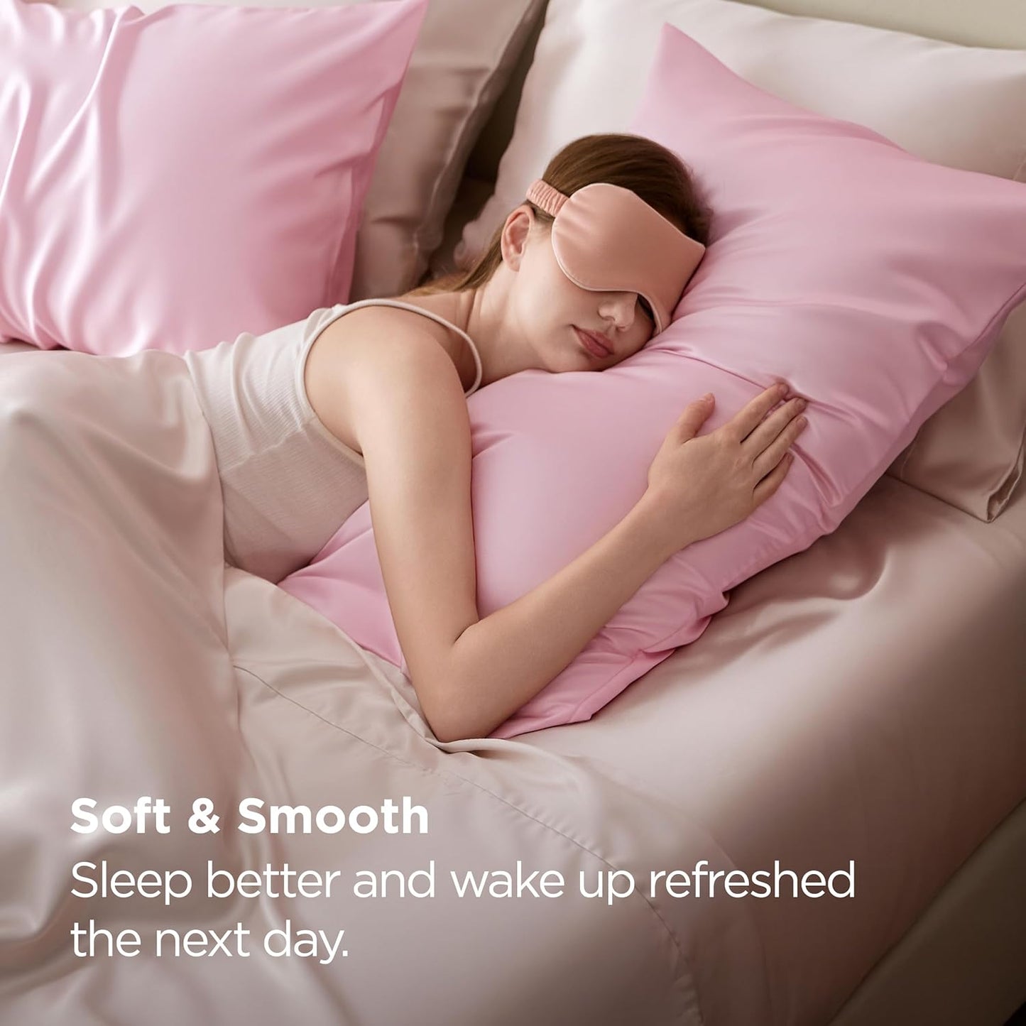Bedsure Satin Pillowcase for Hair and Skin Queen, Similar to Silk Pillow Cases, Pillow Cases Set of 2 with Envelope Closure, Pink Christmas Room Decor Essentials for Girls, 20x30 Inches, 2pcs