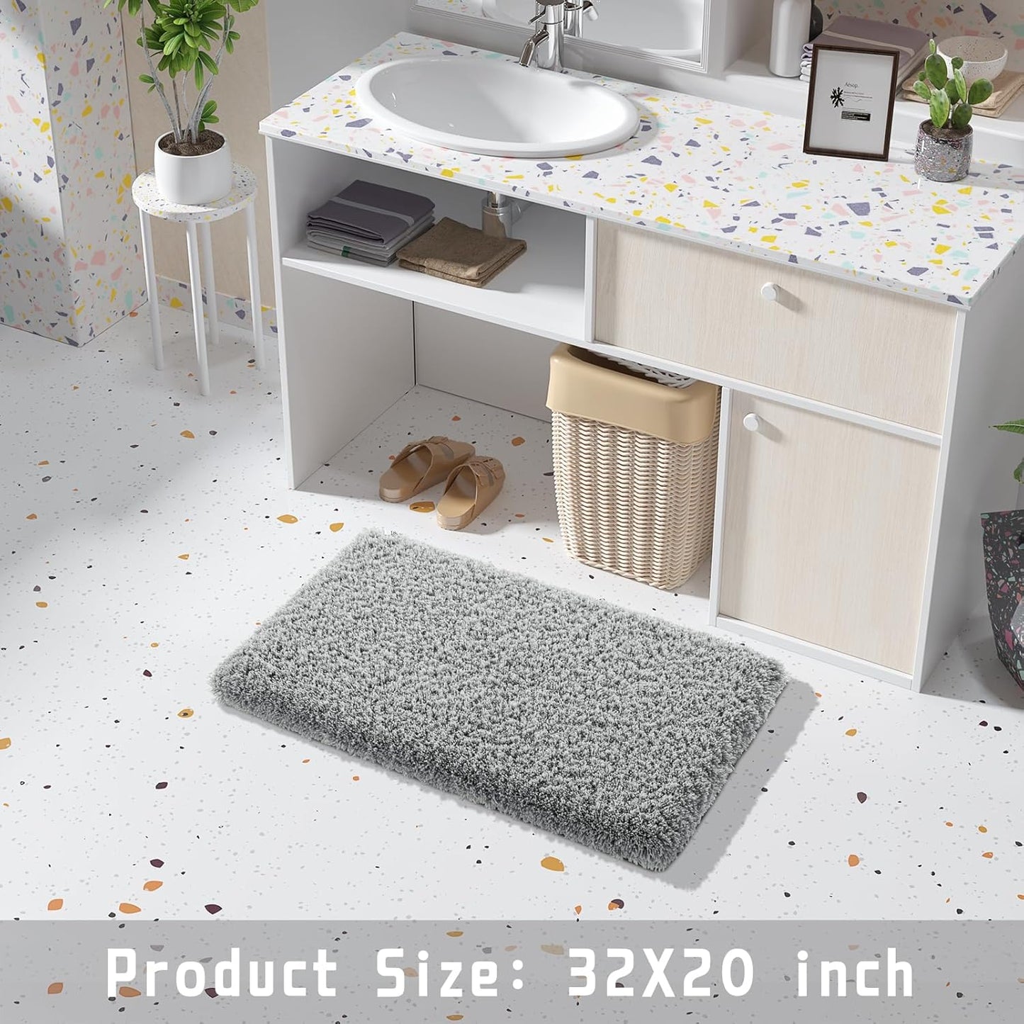 Yimobra Bath Rugs for Bathroom 32x20, Ultra Soft and Water Absorbent Bath Mats, Non Slip Plush Shower Rugs, Microfiber Thick Matts for Bathroom Floor/Tub, Machine Washable, Pure Gray