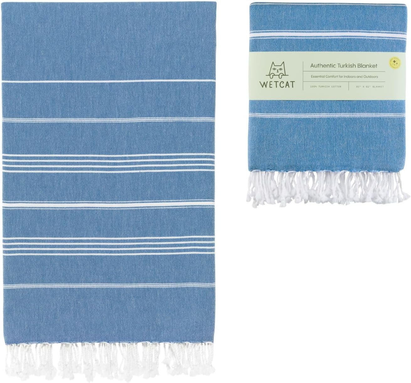 WETCAT Turkish Beach Blanket Sandproof (82"x82") 100% Turkish Cotton, Made in Turkey - Sand Free, Ultra Soft, Extra Large Throw for Picnic – Blue