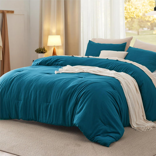 Bedsure California King Size Comforter Set, Teal Soft Prewashed Bedding for All Seasons, 3 Pieces GentleSoft™ Down Alternative Bed Set, 1 Lightweight Comforter (104"x96") and 2 Pillowcases (20"x36")