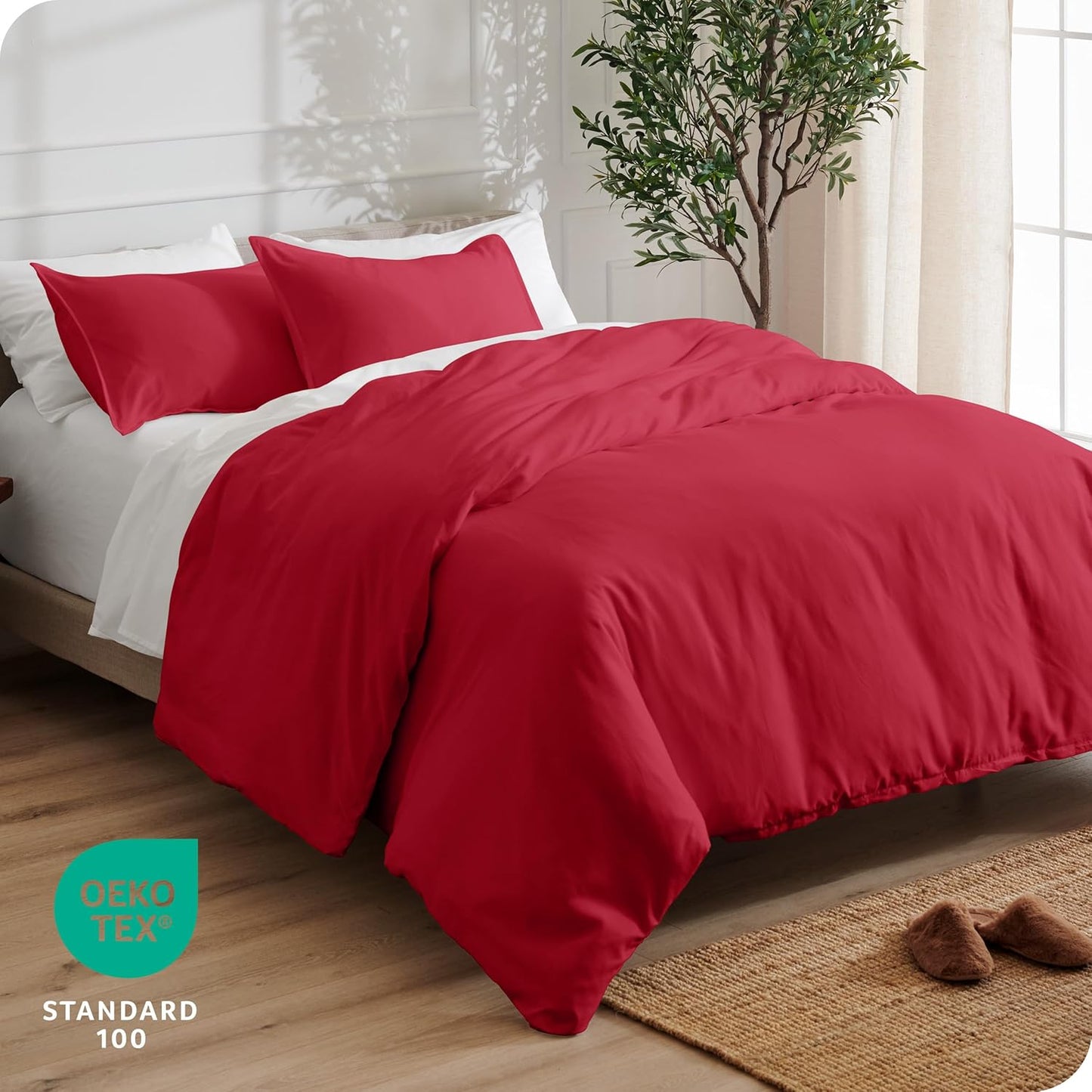 Bare Home Duvet Cover - Oversized King Size Bedding Set - Premium 1800 Super Soft Collection - Lightweight, Cooling - Soft Breathable Duvet Cover (Oversized King, Red)