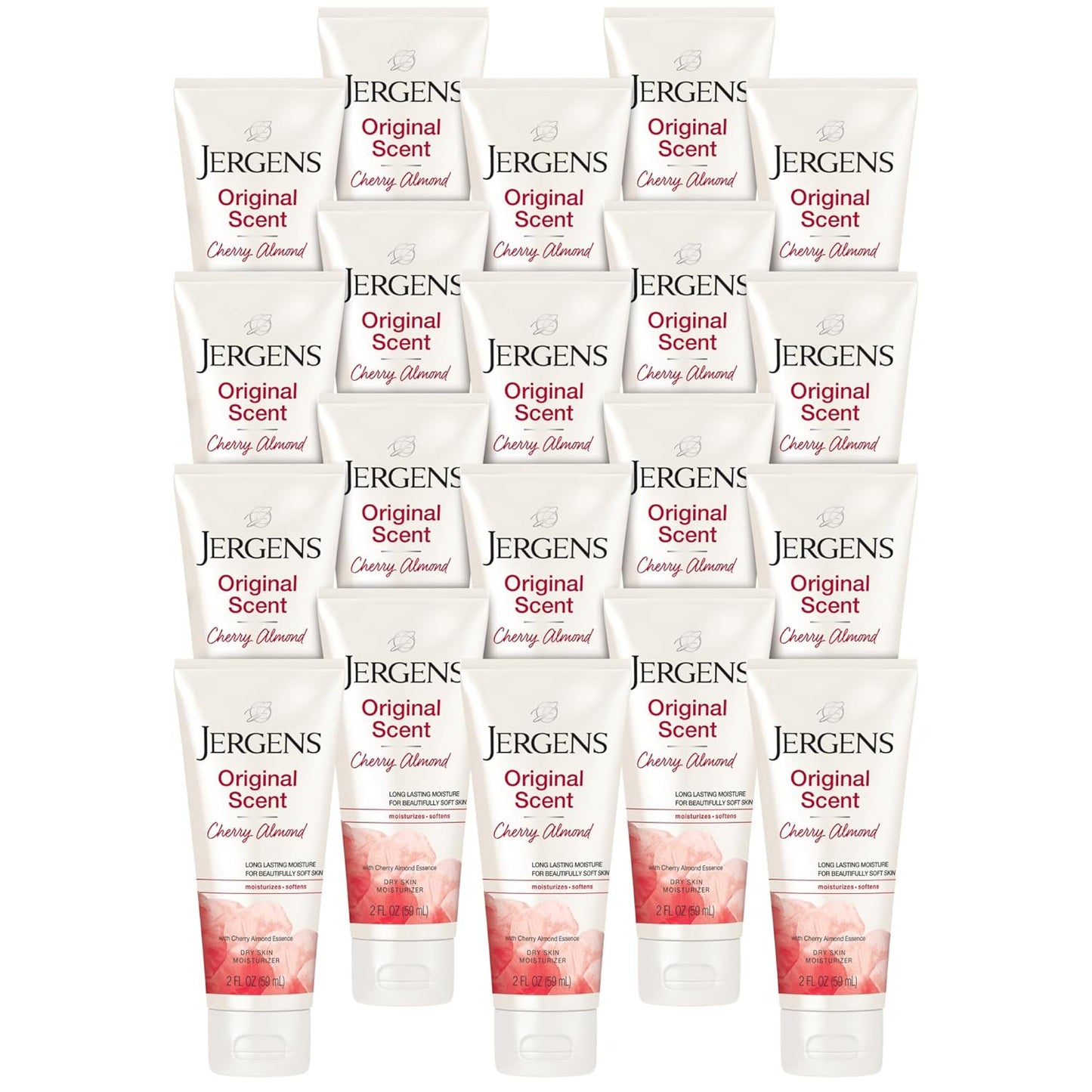 Jergens Original Scent Dry Skin Body Lotion, Hand and Body Moisturizer, Cherry Almond Essence, Dermatologist Tested, 2 Oz, Pack of 20