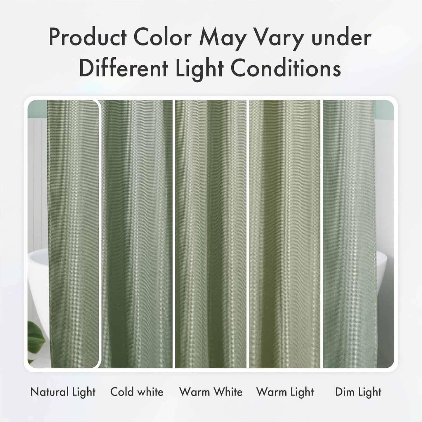 AmazerBath Sage Green Shower Curtain Fabric, Waffle Shower Curtain Cloth, Heavy Duty 240GSM, Hotel Quality Bathroom Shower Curtains, 72 x 72 Inches