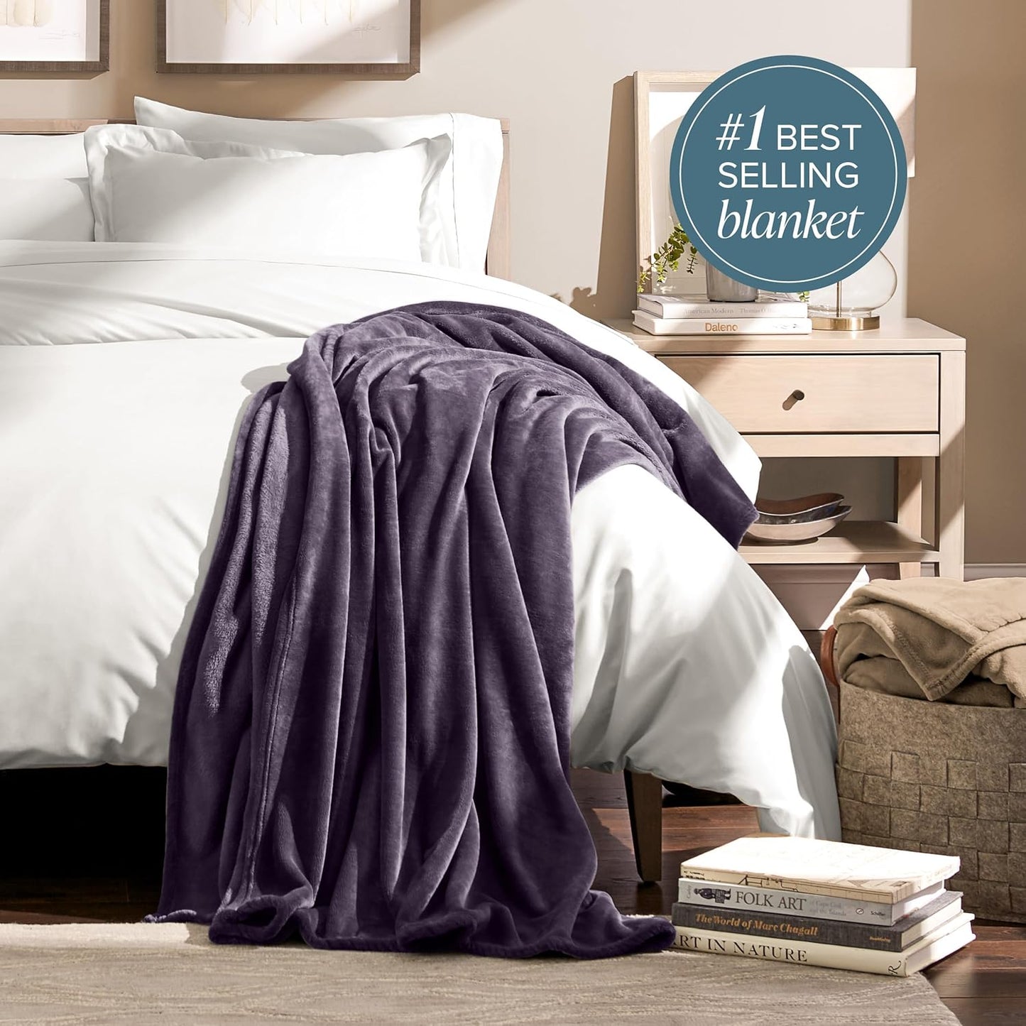 Bare Home Fleece Blanket - Full/Queen - Ultra-Soft Lightweight for Bed, Sofa, and Couch - Luxury Microplush - Cozy Warm Blanket (Full/Queen, Eggplant)