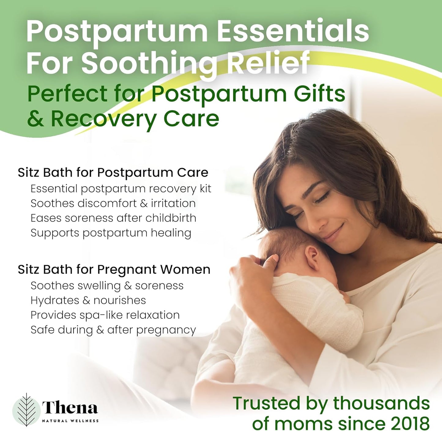 Best Organic Sitz Bath Soak Postpartum Care & Post Partum Essentials, Natural Hemorrhoid Treatment for Women & Moms with Epsom Dead Sea Salt Witch Hazel, Sitz Bath for Toilet, Thena