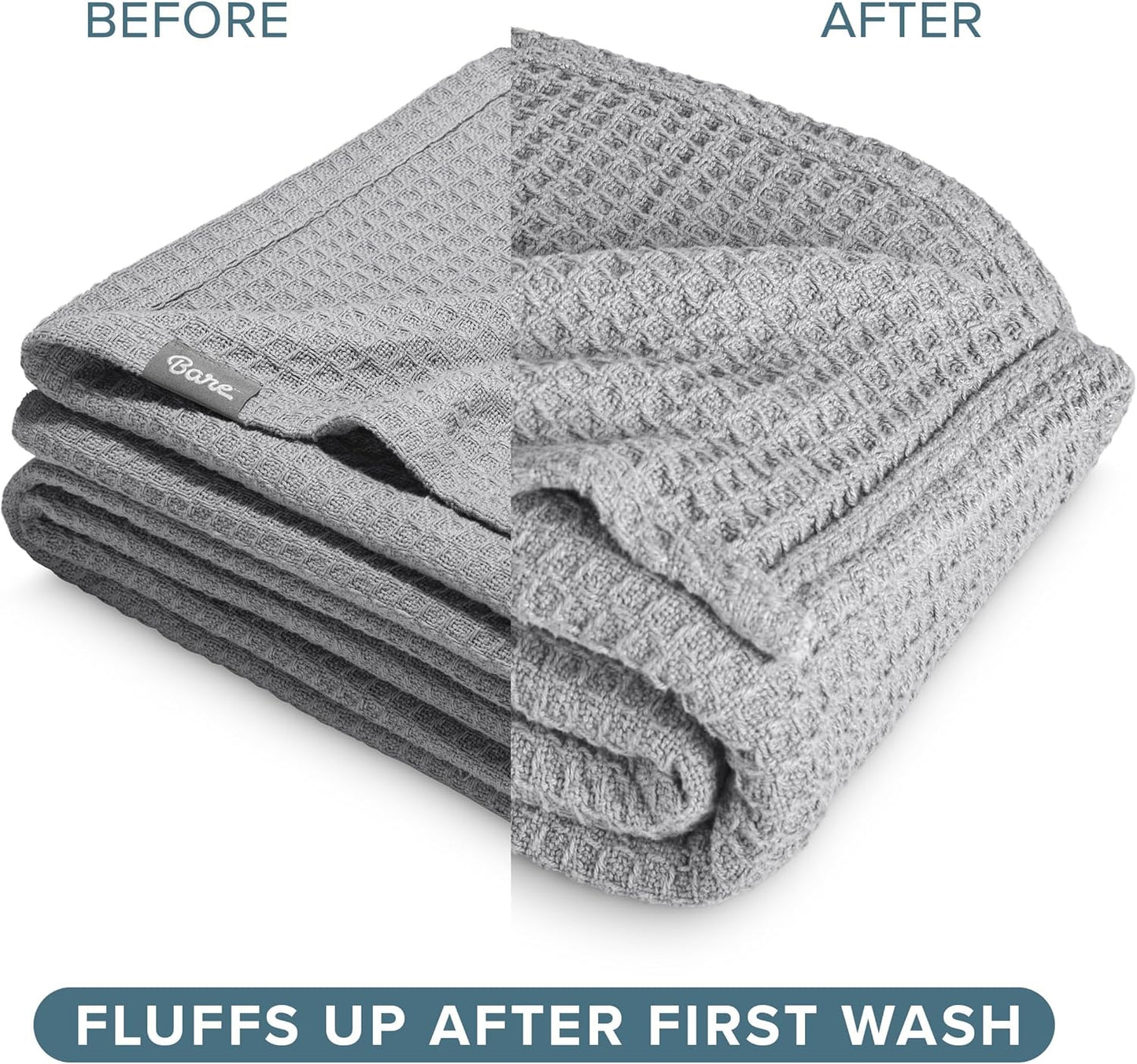 Bare Home Light Grey Waffle Blanket Extra Long 66Wx90L, 100% Cotton, Soft & Breathable Throw for All Seasons, Lightweight Blanket, Perfect for Layering Bed, Sofa & Couch (Twin/Twin XL, Light Grey)