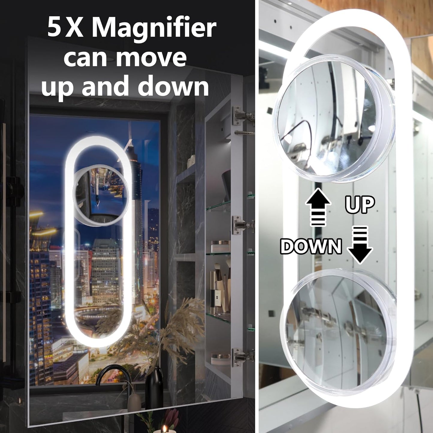 Lighted Medicine Cabinet with Mirror 24"x36" Recessed LED Medicine Cabinet Mirror, Front&Backlit, Anti-Fog, Stepless Dimming, 3-Color Temperatures, Magnifier, 2 Outlets, Storage Shelves, Left Hinge