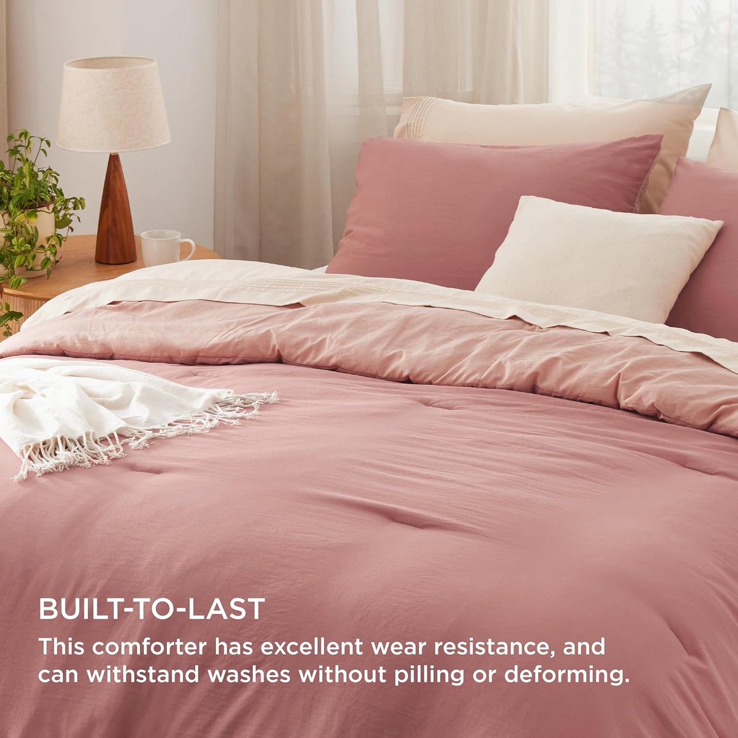 Bedsure Twin/Twin XL Comforter Set, Reversible Pink Clay Soft Prewashed Bedding for All Seasons, 2 Pieces Warm Down Alternative Bed Set, 1 Lightweight Comforter (68"x88") and 1 Pillowcase