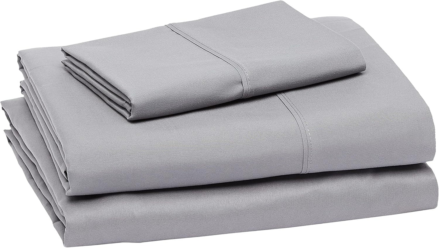 Amazon Basics Lightweight Super Soft Easy Care Wrinkle Free Microfiber 3 Piece Bed Sheet Set with 14-Inch Deep Pockets, Twin, Dark Gray, Solid, Kids, Men & Women Bedding (Pack of 4)