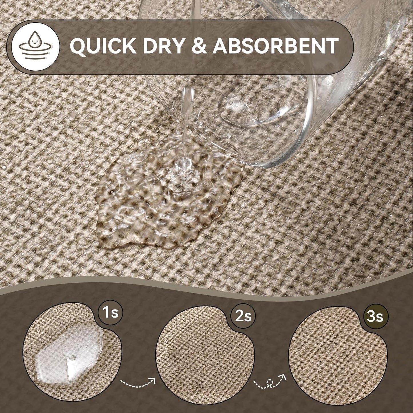 Bathroom Rugs Mat 24x35, Ultra Thin Non Slip Bath Mats for Bathtub Quick Dry Absorbent Rubber Bathroom Mat Fit Under Door, Woven Washable Half Round Bath Rugs Floor, Beige Brown