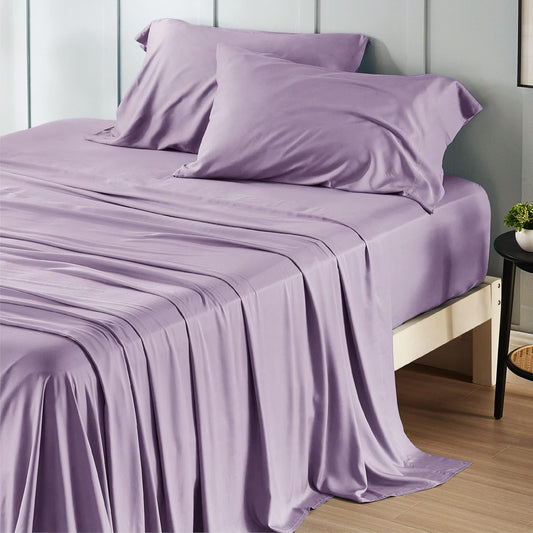 Bedsure Cooling Sheets Twin, Rayon Derived from Bamboo, Breathable & Soft Twin Sheets Set, Deep Pocket Up to 16 Inches, Hotel Luxury Silky Bedding for Hot Sleepers, Lilac