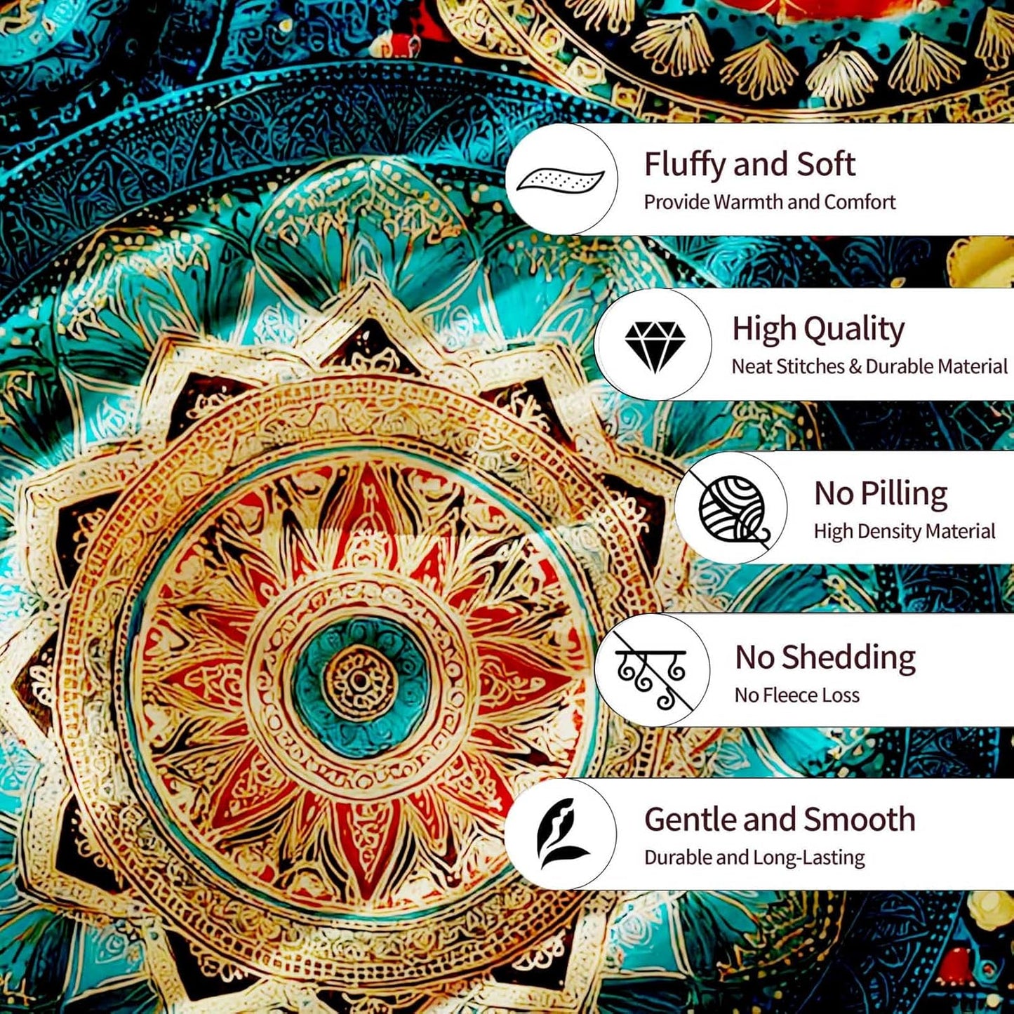 Bohemian Mandala 50"x60" Throw Blanket for Sofa & Bed | Artistic Home Decor, Machine - Washable | Stylish Gift for All Ages