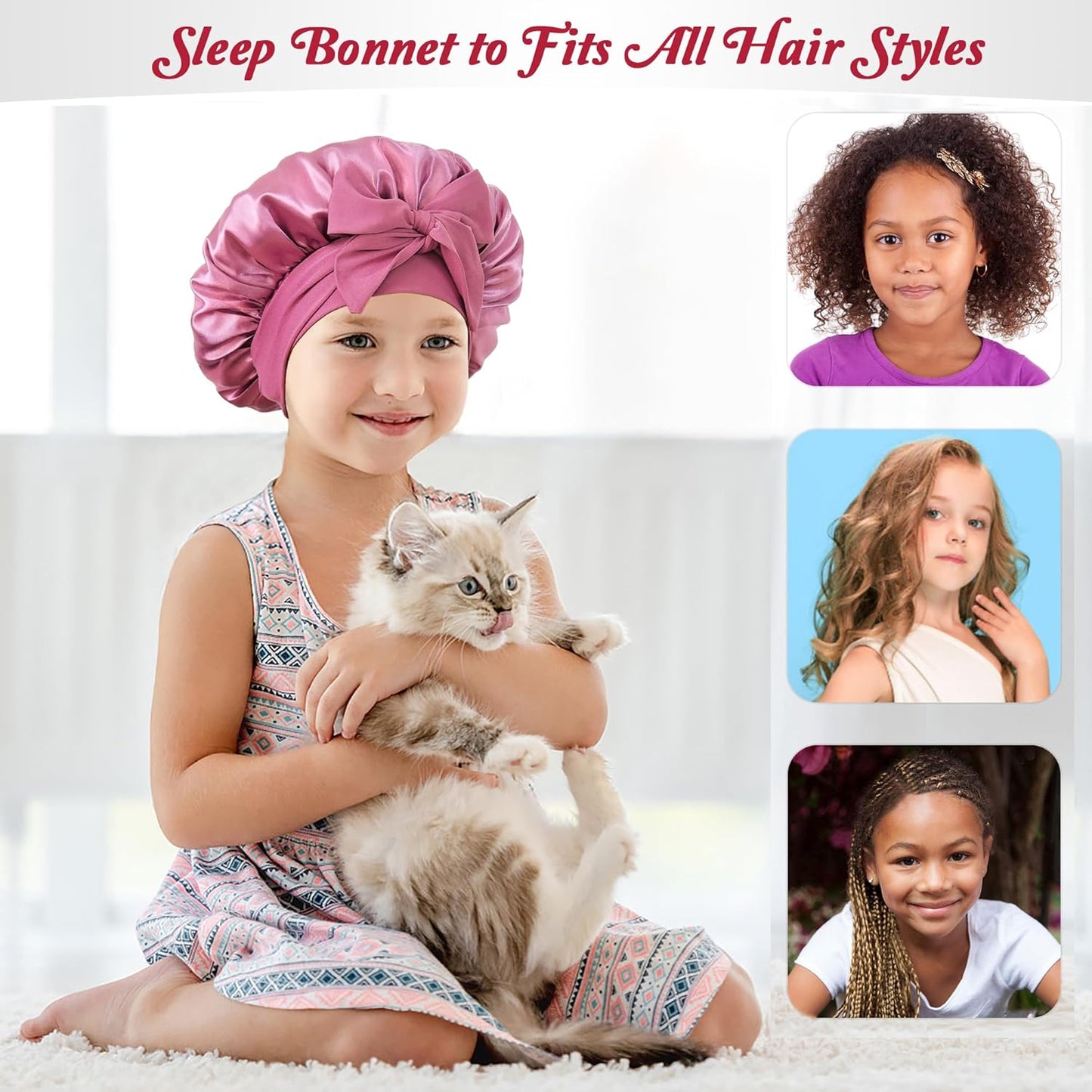 2 PCS Kids Bonnets for Girls, Silk Bonnet for Kids, Satin Bonnet for Sleeping, Baby Toddler Tie Bonnet Sleep Cap