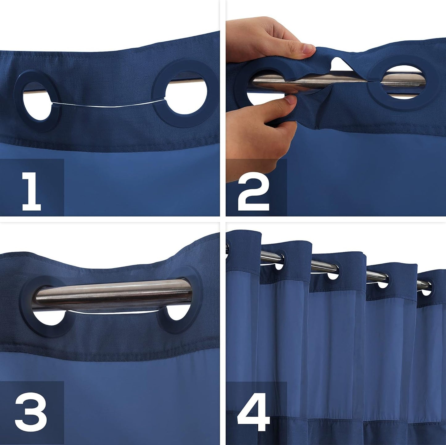 No Hook Slub Textured Shower Curtain with PEVA Liner Set - 71" x 74"(72"), Hotel Style with See Through Top Window, Machine Washable & Water Repellent Fabric, Navy Blue, 71x74
