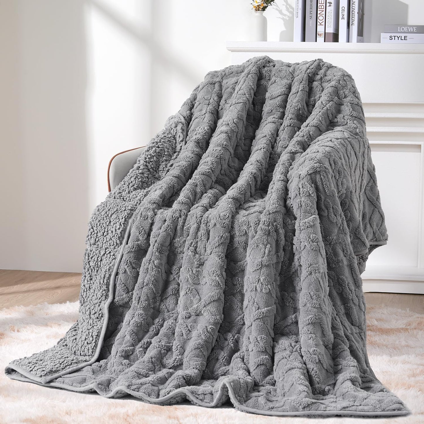 Topblan Weighted Blanket for Adults 20 lbs, Soft Cozy Warm Weighted Throw Blanket with Dual Sided Sherpa, Fuzzy Fluffy Adlut Heavy Blanket for Sleeping and Relaxing, Grey, 60 x 80 inches