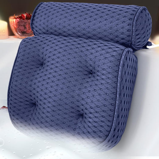 AEROiVi Luxury Bath Pillows for Tub，Bath Pillow Bathtub Pillows for Head and Neck Support Bath Cushion Made from Soft Spacer Mesh Material with Suction Cups (Dark Blue)