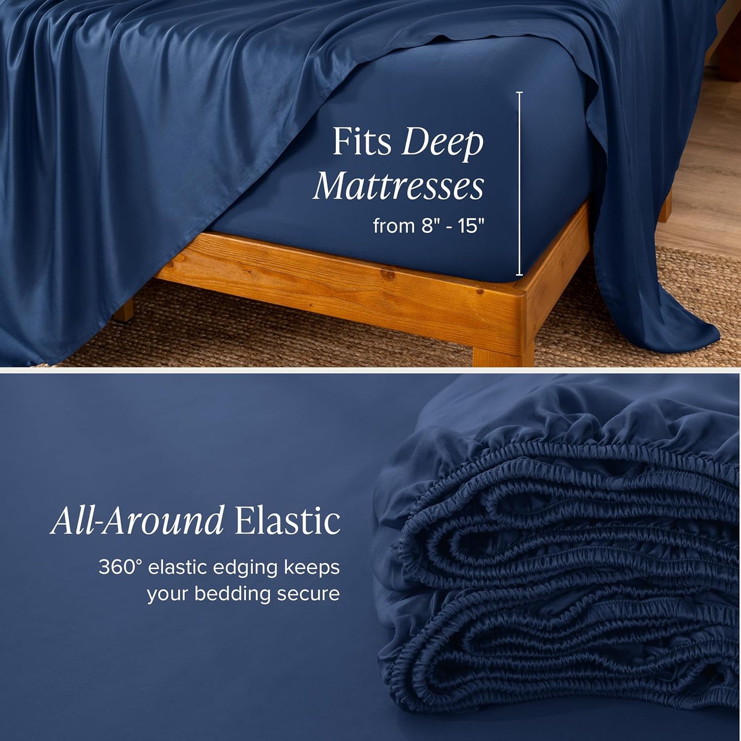 Bare Home 100% Rayon Made from Bamboo Luxury Queen Sheet Set - 4 Piece Bedding Set - Deep Pockets - Cooling Sheets - Breathable - Easy Fit - Soft Bedding Sheets & Pillowcases (Queen, Dark Blue)