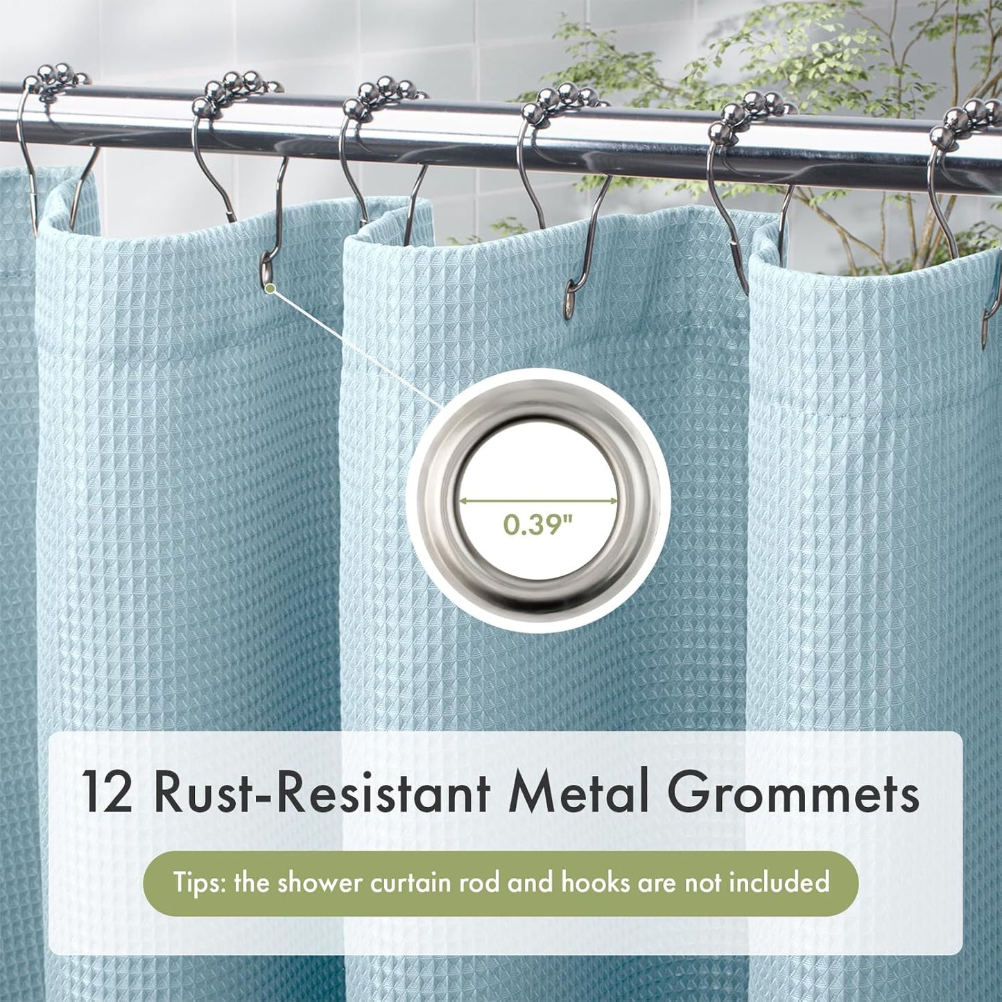 AmazerBath Fog Blue Shower Curtain Waffle Textured, Fabric Shower Curtain Misty Blue Thick Heavy Duty 240GSM Hotel Quality Bathroom Shower Curtains, Premium Polyester, 72 x 72 Inches