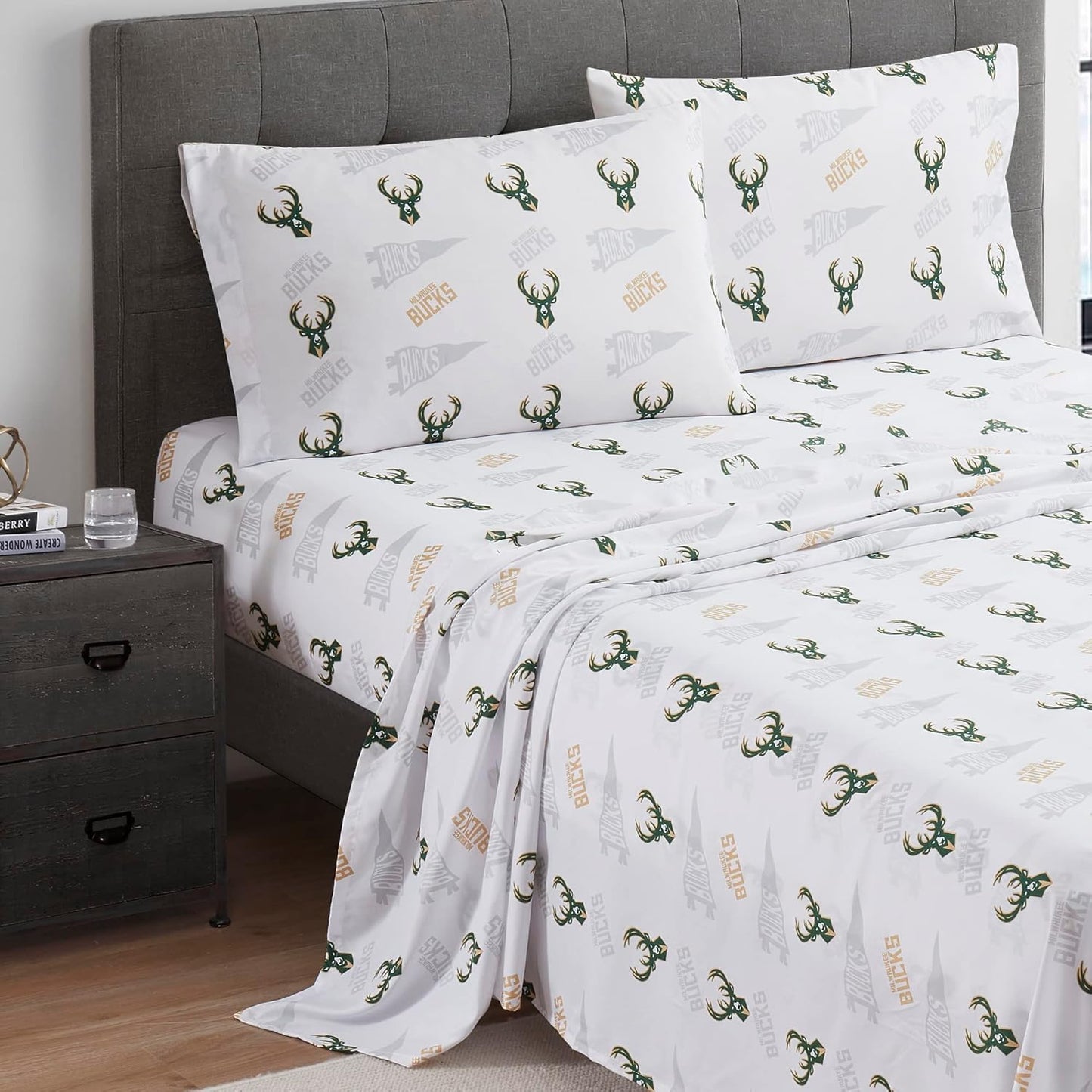 NORTHWEST Officially Licensed Milwaukee Bucks NBA Queen Size Sheet Set – Soft Team Logo Bedding for Dorms, Bedrooms, Fan Caves & Game Day Style