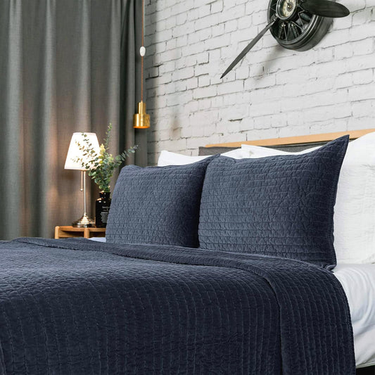 Elegant Life Home Reversible Royal Cotton Velvet Pic-Stitch Bedding Quilt - Queen Quilt - 88" x 92", Dusty Blue