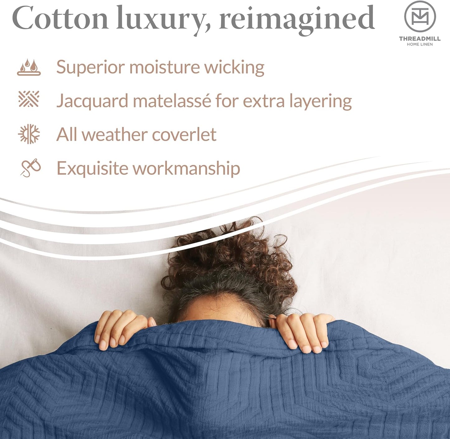 Threadmill Luxury Cotton Blankets for Queen Size Bed | All-Season 100% Cotton Queen Size Blanket | Aster Cozy Lightweight, Soft Breathable Coverlet fits Full Size Bed, 90x92 | Folkstone Blue