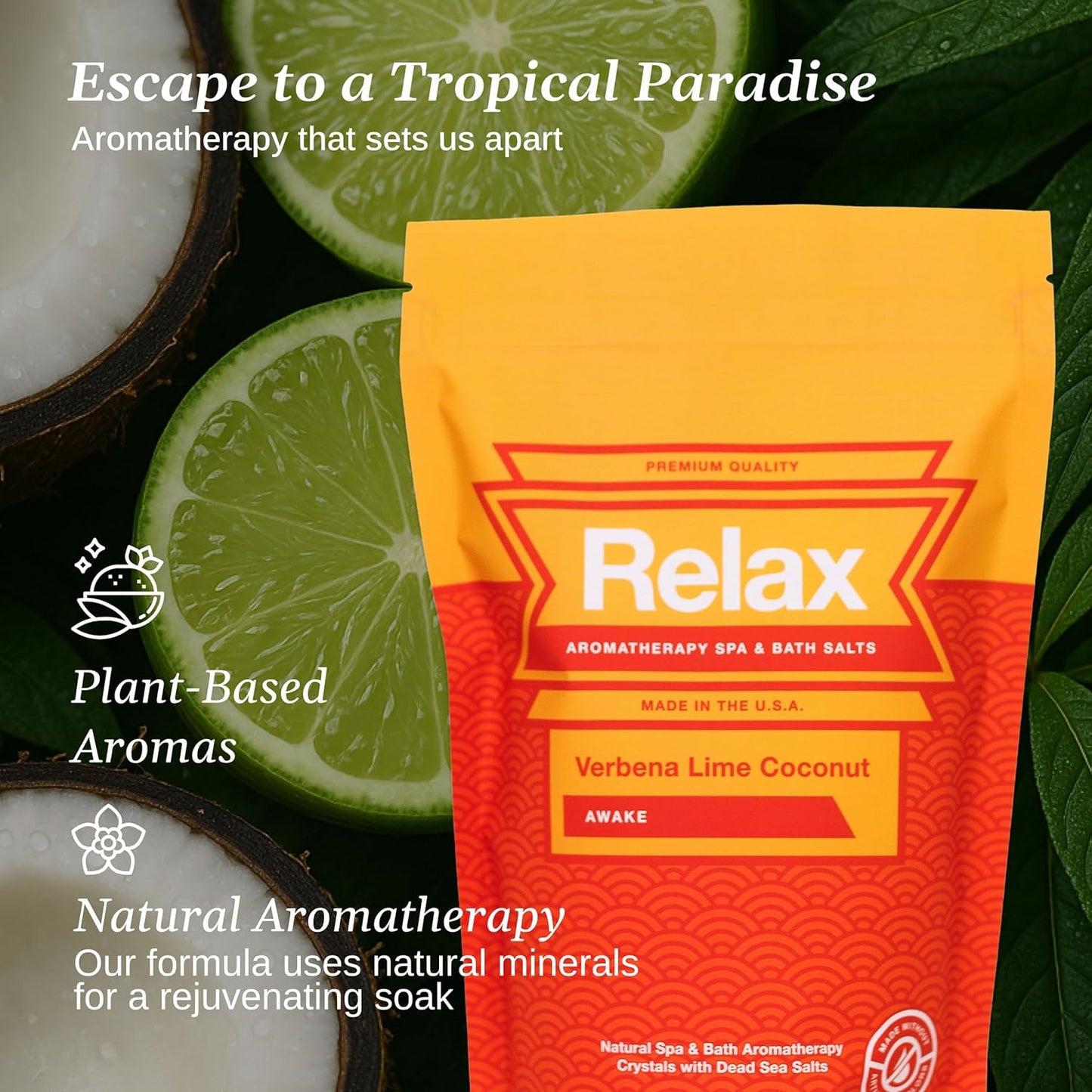 Relax Spa & Bath, Epsom & Dead Sea Salts, Aromatherapy Bath Salts for Hot Tub, Bath, or Spa, Infused with Magnesium, Verbena Lime Coconut Scent