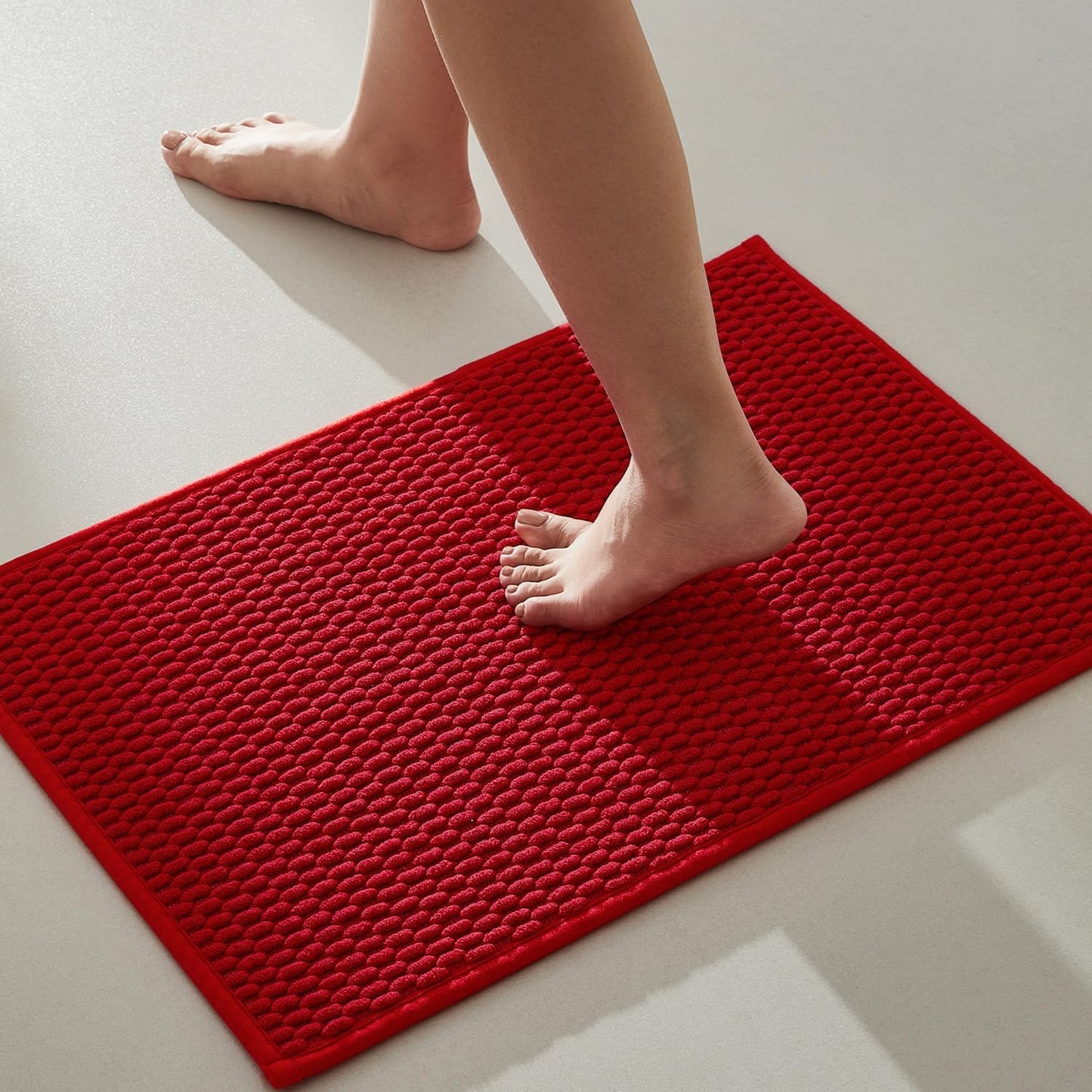 Christmas Bathroom Rugs Non Slip Washable, Super Absorbent Thin Bath Mat Small Quick Dry Low Pile Bathroom Rug, Red 16"x24"